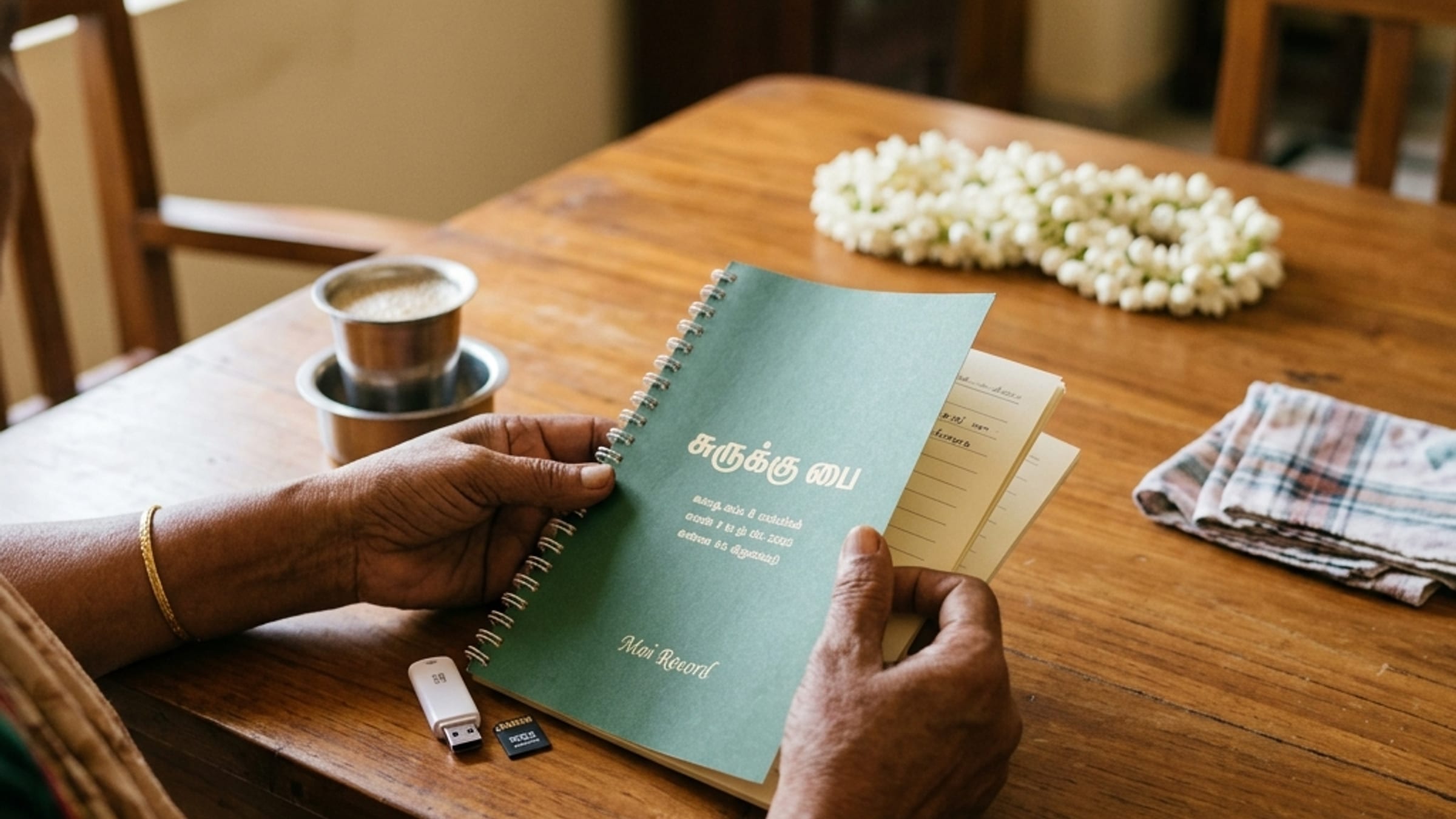 Printed Moi booklet and USB drive handed to a family